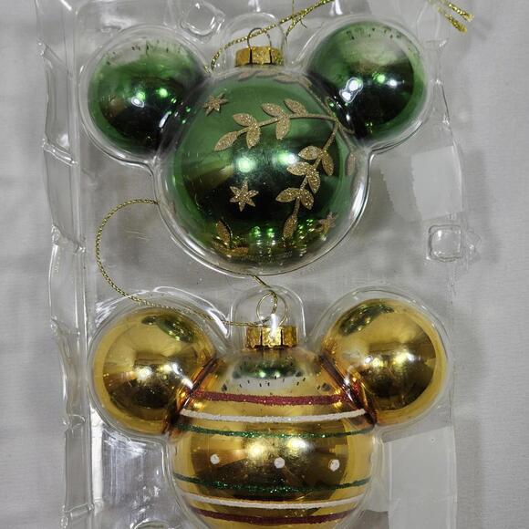 Disney Parks Mickey Mouse Ear Icon Indent Retro Glass Christmas Tree Ornament - Picture 11 of 11